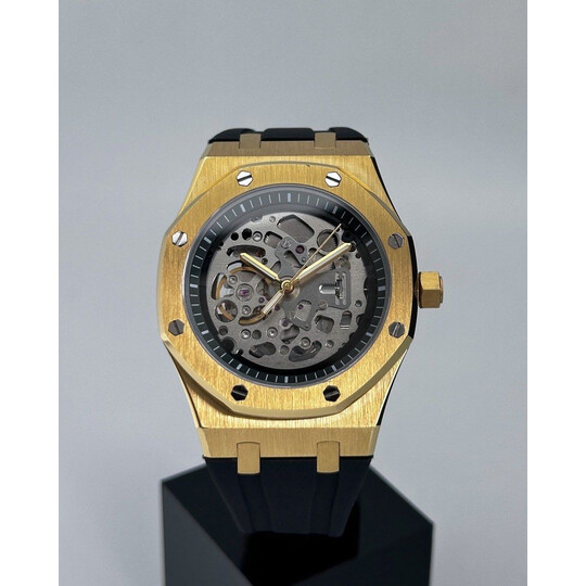 Custom Seiko Mod • Silver Skeleton Gold AP • 42mm